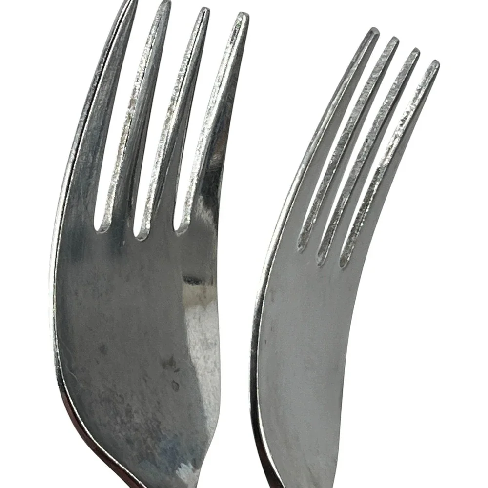 National Stainless Tripoli Salad Fork Set 2 MCM Geometric Textured Japan 6.5in